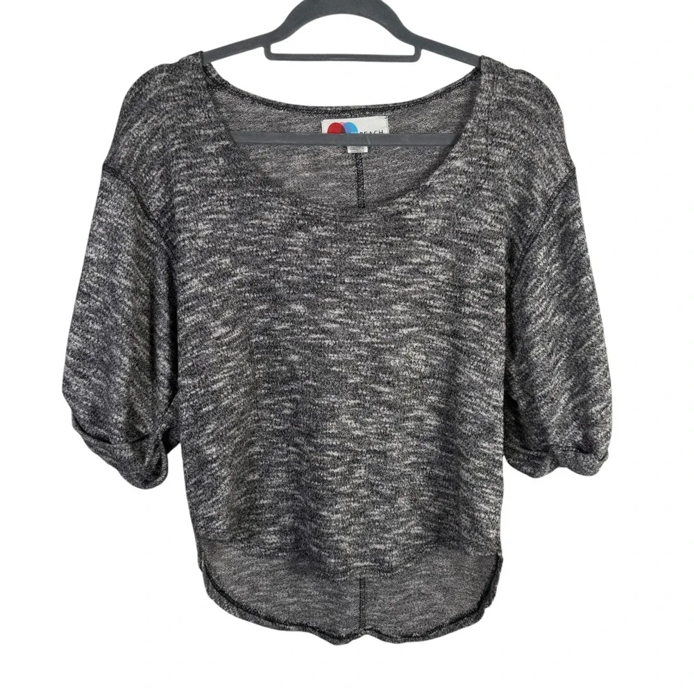 Free People Beach Marled Gray Boxy Crop Short Sleeve Sweater Size XS